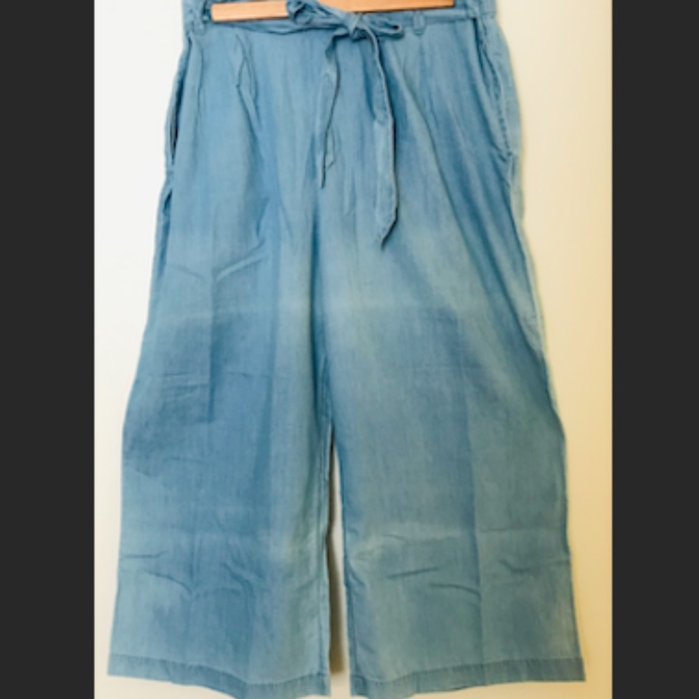 CASLON elastic back bow tie front thin cotton wide leg pants